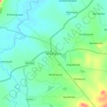 Mappa topografica Shikaripura, altitudine, rilievo