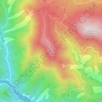 Mappa topografica Bellevue Mountain, altitudine, rilievo