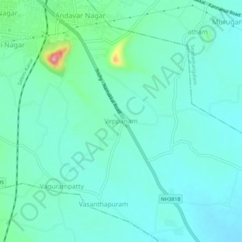 Mappa topografica Veppanam, altitudine, rilievo