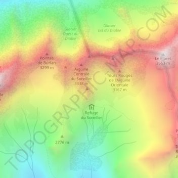 Mappa topografica Aiguille Dibona, altitudine, rilievo
