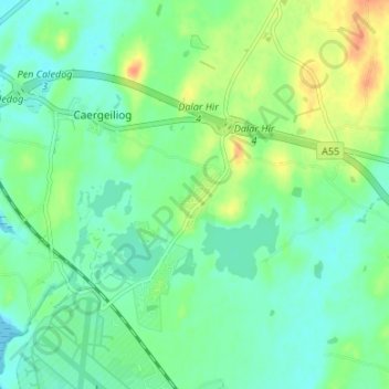 Mappa topografica Llanfihangel yn Nhowyn, altitudine, rilievo