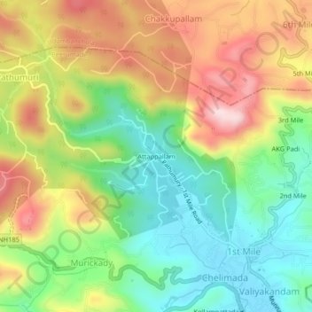 Mappa topografica Attappallam, altitudine, rilievo
