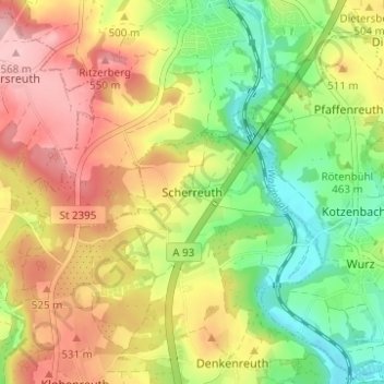 Mappa topografica Scherreuth, altitudine, rilievo