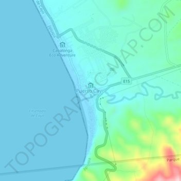 Mappa topografica Puerto Cayo, altitudine, rilievo