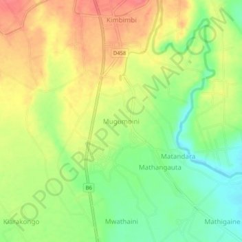 Mappa topografica Mugumoini, altitudine, rilievo