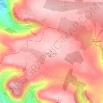 Mappa topografica Pen-y-Gwely, altitudine, rilievo