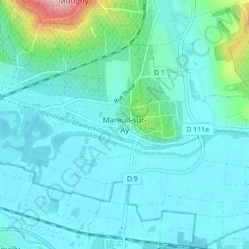 Mappa topografica Mareuil-sur-Ay, altitudine, rilievo