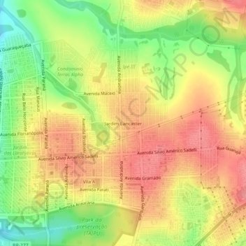 Mappa topografica Jardim Lancaster, altitudine, rilievo