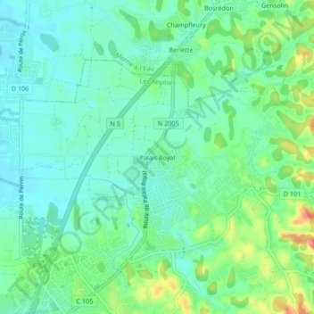 Mappa topografica Palais Royal, altitudine, rilievo