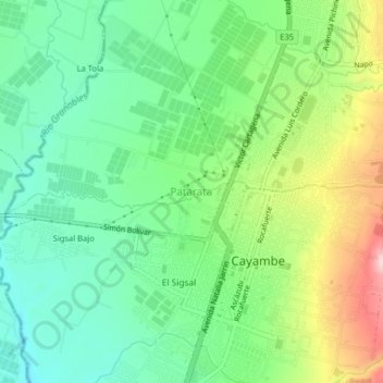 Mappa topografica Patarata, altitudine, rilievo