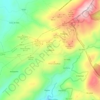 Mappa topografica A Cabana, altitudine, rilievo