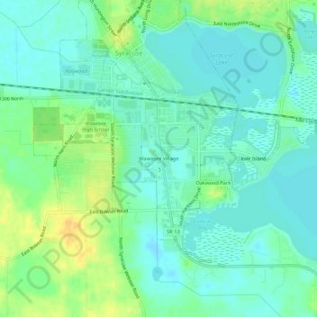 Mappa topografica Wawasee Village, altitudine, rilievo