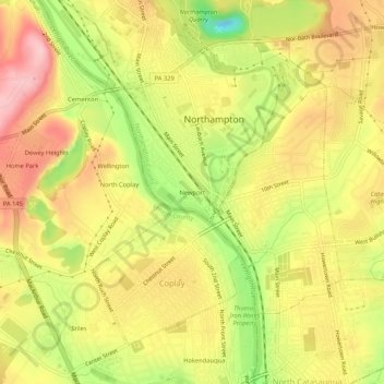 Mappa topografica Newport, altitudine, rilievo