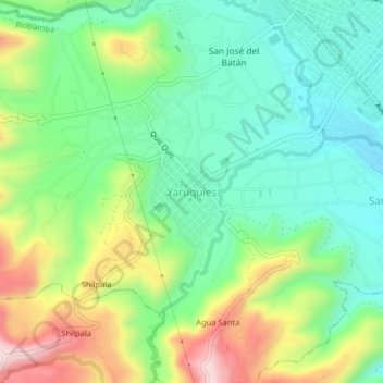 Mappa topografica Yaruquíes, altitudine, rilievo