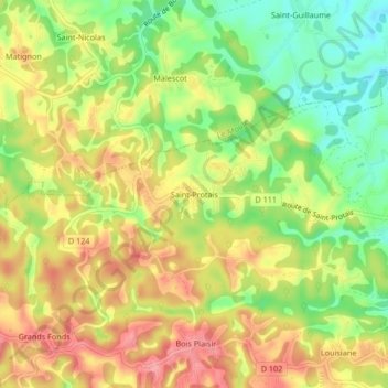 Mappa topografica Saint-Protais, altitudine, rilievo