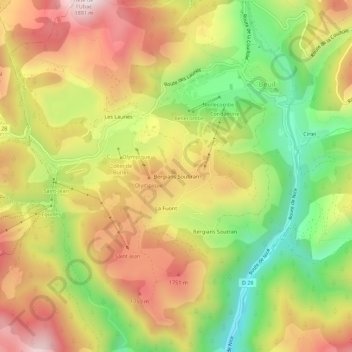 Mappa topografica Bergians Soubran, altitudine, rilievo