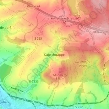 Mappa topografica Kuhschnappel, altitudine, rilievo