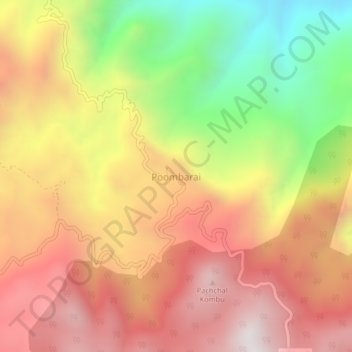 Mappa topografica Poombarai, altitudine, rilievo