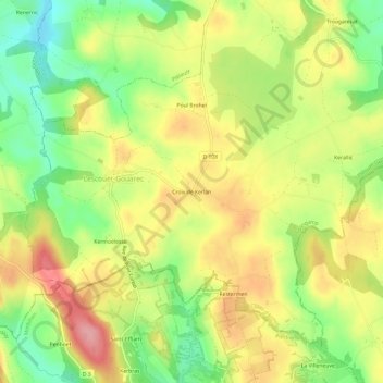 Mappa topografica Croix de Kerlan, altitudine, rilievo