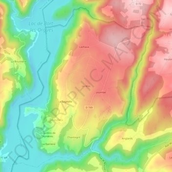 Mappa topografica Le Mas, altitudine, rilievo