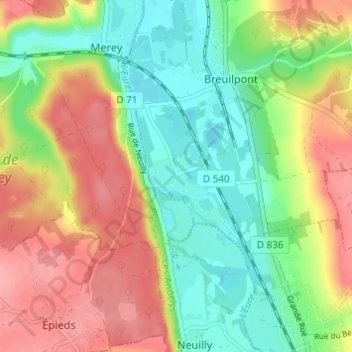Mappa topografica Lorey, altitudine, rilievo
