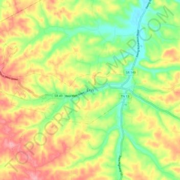 Mappa topografica Erin, altitudine, rilievo