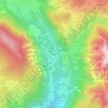 Mappa topografica Arcésaz, altitudine, rilievo