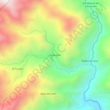 Mappa topografica Agua Azul, altitudine, rilievo