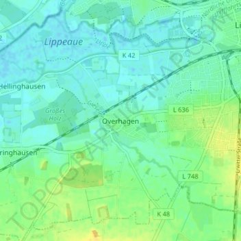 Mappa topografica Overhagen, altitudine, rilievo