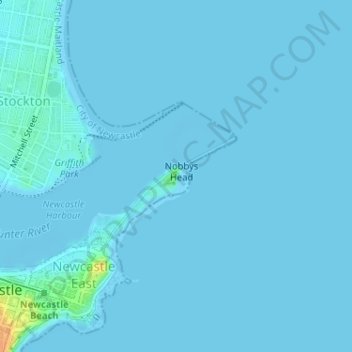 Mappa topografica Nobbys Lighthouse, altitudine, rilievo