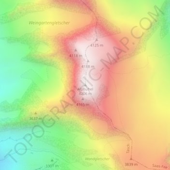 Mappa topografica Alphubel, altitudine, rilievo