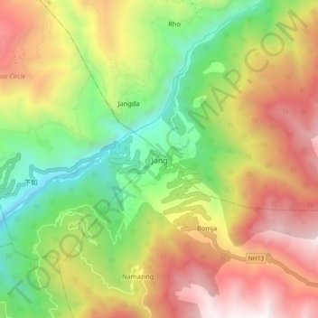 Mappa topografica Jang, altitudine, rilievo
