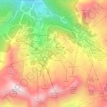 Mappa topografica Plagne Villages, altitudine, rilievo