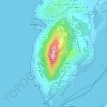 Mappa topografica Santa Trega, altitudine, rilievo