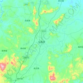 Mappa topografica 屯昌县, altitudine, rilievo