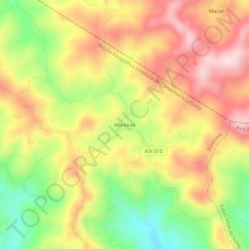 Mappa topografica Moreiras, altitudine, rilievo