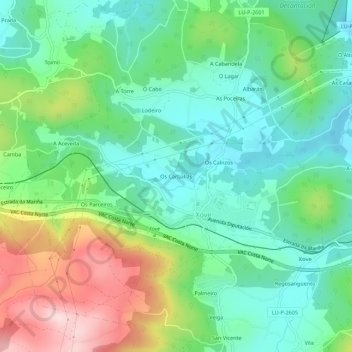 Mappa topografica Os Carballás, altitudine, rilievo