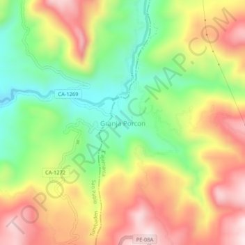 Mappa topografica Granja Porcon, altitudine, rilievo