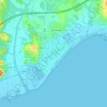 Mappa topografica Torre del Mar, altitudine, rilievo