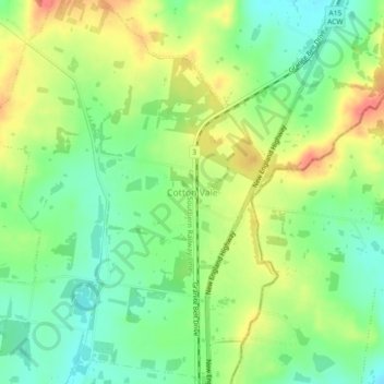 Mappa topografica Cotton Vale, altitudine, rilievo