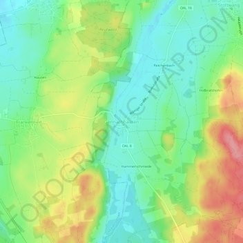 Mappa topografica Gennachhausen, altitudine, rilievo