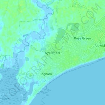 Mappa topografica Nyetimber, altitudine, rilievo