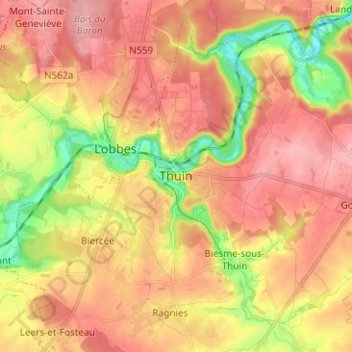 Mappa topografica Thuin, altitudine, rilievo