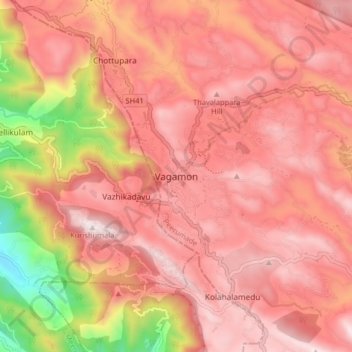 Mappa topografica Vagamon, altitudine, rilievo