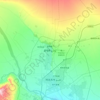Mappa topografica 温宿县, altitudine, rilievo