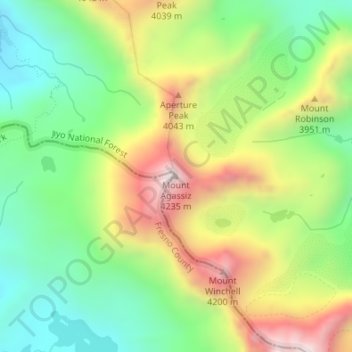 Mappa topografica Mount Agassiz, altitudine, rilievo