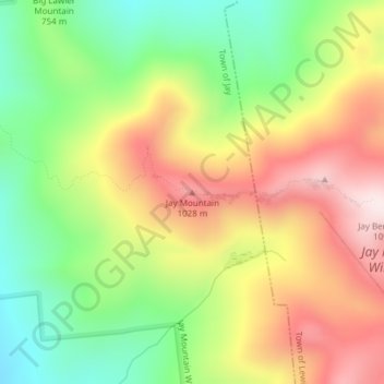 Mappa topografica Jay Mountain, altitudine, rilievo