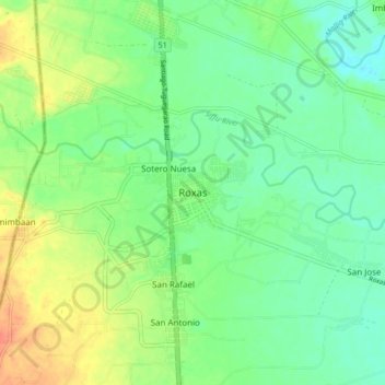 Mappa topografica Roxas, altitudine, rilievo