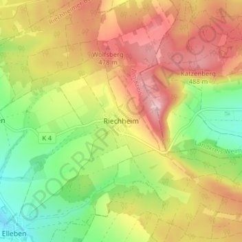 Mappa topografica Riechheim, altitudine, rilievo