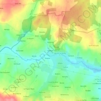 Mappa topografica Kerlijer, altitudine, rilievo